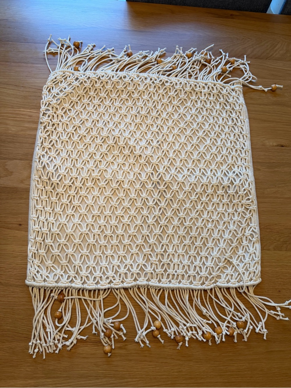 Boho Macramé Fringe Pillow Case - Cream